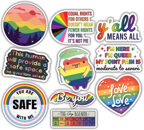 (10 قطع) ورقة ملصقات LGBTQ+ Pride لزجاجات المياه، ملصقات فينيل ديكورات Rainbow Pride، قوس قزح، ملصقات LGBTQ الرقيقة، مقاومة للماء، مقاس لطيف 2 بوصة in Kuwait