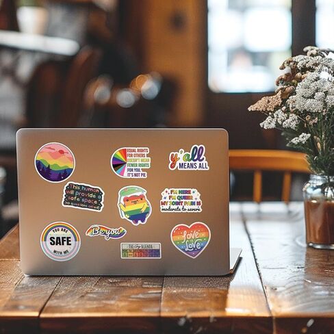 (10 قطع) ورقة ملصقات LGBTQ+ Pride لزجاجات المياه، ملصقات فينيل ديكورات Rainbow Pride، قوس قزح، ملصقات LGBTQ الرقيقة، مقاومة للماء، مقاس لطيف 2 بوصة in Kuwait