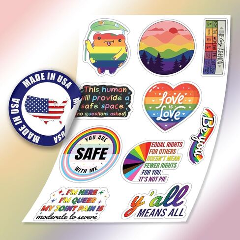 (10 قطع) ورقة ملصقات LGBTQ+ Pride لزجاجات المياه، ملصقات فينيل ديكورات Rainbow Pride، قوس قزح، ملصقات LGBTQ الرقيقة، مقاومة للماء، مقاس لطيف 2 بوصة in Kuwait