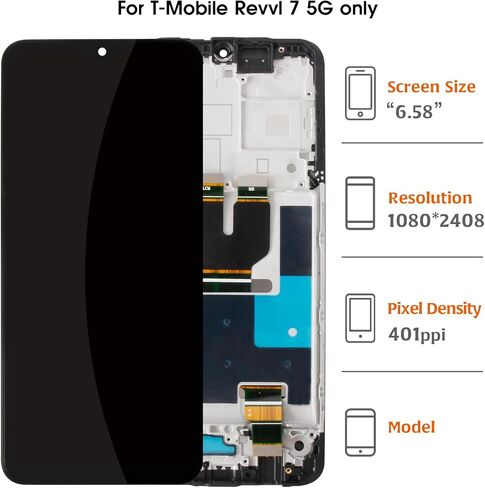 for T-Mobile Revvl 7 5G 6.58" LCD with Arctic Gray Frame Screen Replacement Revvl 7 5G TMR075G LCD Display Touch Digitizer Screen Assembly with Repair Tools in Saudi Arabia