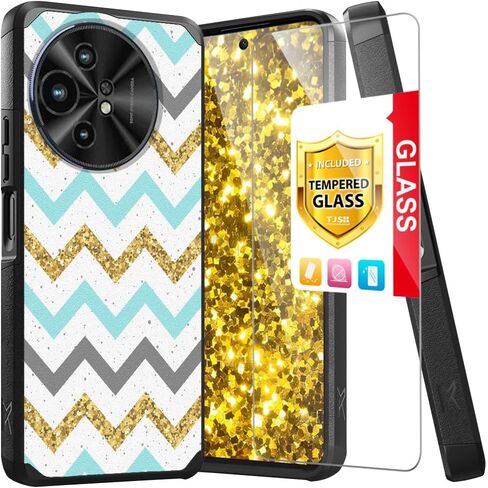 TJS متوافق مع حافظة TCL 50 XL 5G، حافظة TCL 50 XL NXTPAPER 5G، مع واقي شاشة من الزجاج المقسى، حافظة هاتف متينة هجينة مزدوجة الطبقات مقاومة للصدمات (أسود) in Kuwait