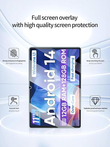 واقي شاشة لجهاز WXUNJA C5-PTB Android 14 Tablet 11 بوصة، مضاد للخدش 9H صلابة اللمس الحساسة 2.5D حواف مستديرة خالية من الفقاعات سهلة التركيب، عبوتان. in Kuwait