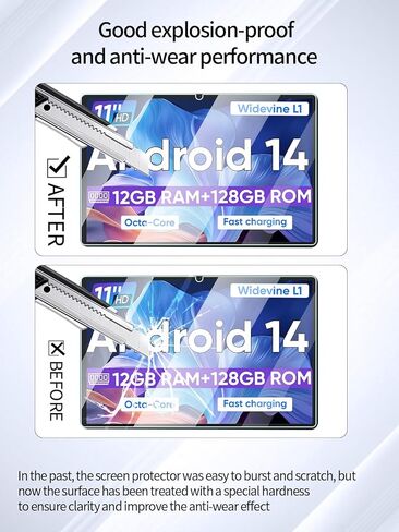 واقي شاشة لجهاز WXUNJA C5-PTB Android 14 Tablet 11 بوصة، مضاد للخدش 9H صلابة اللمس الحساسة 2.5D حواف مستديرة خالية من الفقاعات سهلة التركيب، عبوتان. in Kuwait