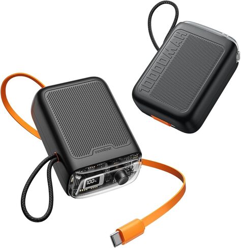 بنك طاقة للشحن ثنائي الاتجاه، كابلات مدمجة قابلة للسحب، شحن جهاز مزدوج، بنك طاقة للهاتف الأساسي للسفر، متوافق مع iPhone 17 Pro Max وSamsung وiPad (أسود) in Kuwait