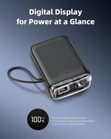 بنك طاقة للشحن ثنائي الاتجاه، كابلات مدمجة قابلة للسحب، شحن جهاز مزدوج، بنك طاقة للهاتف الأساسي للسفر، متوافق مع iPhone 17 Pro Max وSamsung وiPad (أسود) in Kuwait
