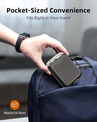 بنك طاقة للشحن ثنائي الاتجاه، كابلات مدمجة قابلة للسحب، شحن جهاز مزدوج، بنك طاقة للهاتف الأساسي للسفر، متوافق مع iPhone 17 Pro Max وSamsung وiPad (أسود) in Kuwait