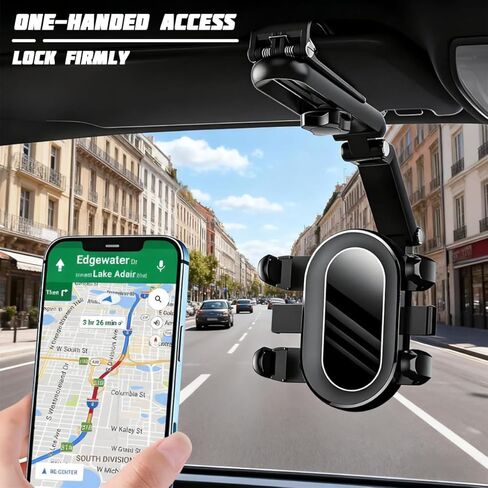 Car Sun Visor Phone Holder, 1080° Rotatable Rear View Mirror Cell Phone Mount with Extendable Arm, Adjustable Automotive Interior Smartphone Clip, Universal for Vehicles (Black) in Saudi Arabia