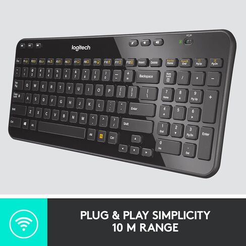 Logitech K360 Wireless USB Desktop Keyboard — Compact Full Keyboard, 3-Year Battery Life (Glossy Black) in Saudi Arabia