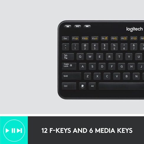 Logitech K360 Wireless USB Desktop Keyboard — Compact Full Keyboard, 3-Year Battery Life (Glossy Black) in Saudi Arabia