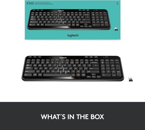 Logitech K360 Wireless USB Desktop Keyboard — Compact Full Keyboard, 3-Year Battery Life (Glossy Black) in Saudi Arabia