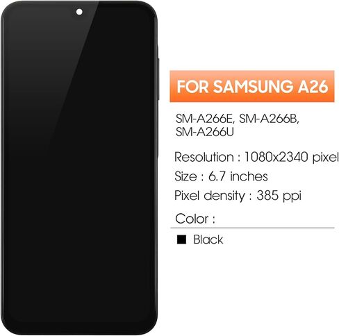 INCELL لشاشة Samsung Galaxy A26 البديلة لشاشة Samsung A26 LCD A266E A266B SM-A266U LCD محول الأرقام شاشة تعمل باللمس أجزاء إصلاح الجمعية مع الإطار in Saudi Arabia