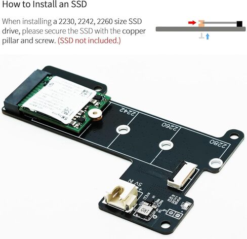 Sintech M.2 NVMe to PCIe 16pin FPC Adapter Card with Heatsink for Raspberry Pi 5 (Support 2230,2242,2280 SSD) in Saudi Arabia