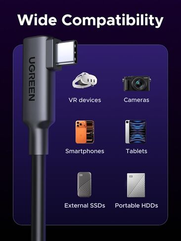 UGREEN USB 3.0 to USB-C Cable, Right Angle Cable for Oculus Quest 2/3 Link Cable for PC VR Gaming & Fast Charging, 5Gbps Data Transfer, 18W PD Power Delivery, 16FT in Saudi Arabia