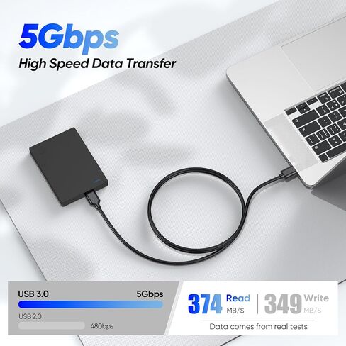 كابل القرص الصلب الخارجي بطول 3 أقدام، 5 جيجابت في الثانية عالي السرعة USB 3.0 Micro B بديل لسلك Seagate WD My Passport Toshiba Canvio LaCie Elements SSD، الكاميرا، الماسح الضوئي المحمول Brother، الكمبيوتر المحمول، الكمبيوتر اللوحي in Kuwait