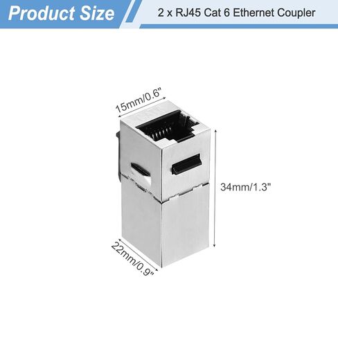 MECCANIXITY 2 Pack RJ45 Cat 6 Ethernet Coupler, Cat6 Shielded Coupler Jacks Female to Female Ethernet Adapter, Silver in Saudi Arabia
