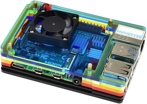 حافظة حماية خفيفة الوزن من الأكريليك بألوان قوس قزح لجهاز Raspberry Pi 4 Model B مع مروحة تبريد @XYGStudy (PI4-CASE-A) in Kuwait