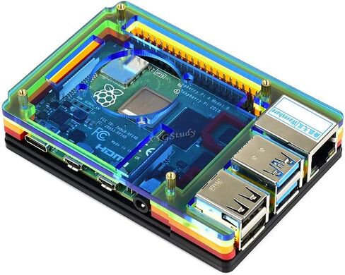 حافظة حماية خفيفة الوزن من الأكريليك بألوان قوس قزح لجهاز Raspberry Pi 4 Model B مع مروحة تبريد @XYGStudy (PI4-CASE-A) in Kuwait