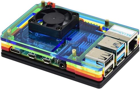 حافظة حماية خفيفة الوزن من الأكريليك بألوان قوس قزح لجهاز Raspberry Pi 4 Model B مع مروحة تبريد @XYGStudy (PI4-CASE-A) in Kuwait