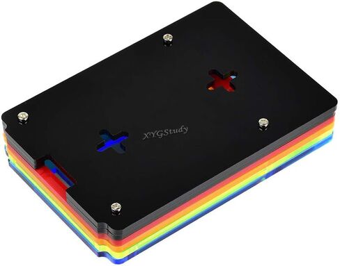 حافظة حماية خفيفة الوزن من الأكريليك بألوان قوس قزح لجهاز Raspberry Pi 4 Model B مع مروحة تبريد @XYGStudy (PI4-CASE-A) in Kuwait