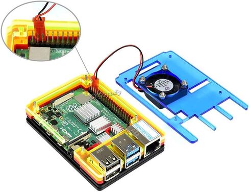 حافظة حماية خفيفة الوزن من الأكريليك بألوان قوس قزح لجهاز Raspberry Pi 4 Model B مع مروحة تبريد @XYGStudy (PI4-CASE-A) in Kuwait