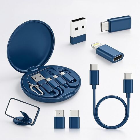 طقم محول USB C، صندوق تخزين كابل شحن متعدد، محول، نقل البيانات، يحتوي على فتحة بطاقة للسفر، يستخدم كحامل هاتف in Saudi Arabia