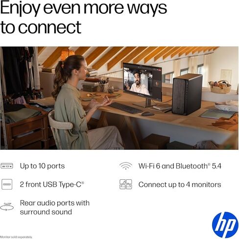 الكمبيوتر المكتبي HP OmniDesk M02 Business Next Gen AI PC، معالج AMD Ryzen 7-8700G (8 نواة، حتى 5.1 جيجا هرتز)، ذاكرة الوصول العشوائي DDR5 سعة 32 جيجابايت، SSD 1 تيرابايت، USB-C، Wi-Fi 6، دعم شاشة HDMI + DP المزدوجة، Windows 11 in Kuwait