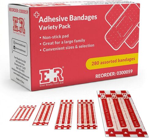 Ever Ready First Aid Quality Adhesive Bandages, Variety Pack of 280 Assorted Bandages,280 Count (Pack of 1) in Saudi Arabia