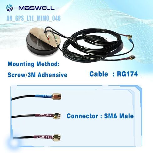 هوائي Maswell Combo الخلوي ونظام تحديد المواقع 3G 4G LTE خارجي، 700-2700 ميجاهرتز 2X2 MIMO هوائي خارجي، IP67 مقاوم للماء مع كابلات 9.8 قدم، تثبيت لولبي، كسب منخفض 2dBi in Saudi Arabia