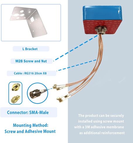 Maswell® 8X8 5G MIMO Antenna Outdoor, Entry-Level 3dBi, Screw and Adhesive Mount 2.2m Cable, 750-6000MHz Global 5G 4G LTE 3G Lora UWB and WiFi 7, NOT for Boosting in Saudi Arabia