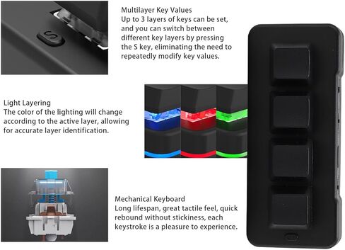 لوحة مفاتيح ميكانيكية صغيرة بأربعة مفاتيح للألعاب، RGB Blue Switch 4 مفاتيح لوحة مفاتيح USB ماكرو، 2.4G لوحة مفاتيح صغيرة قابلة للبرمجة بيد واحدة in Kuwait