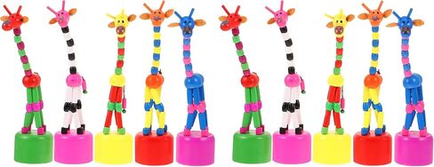 STOBOK 5Pcs Wooden Giraffe Figurine Toy, Finger Puppets Dancing Rocking Giraffe Finger Puppets Push Up Toys for Boys Kids Girls (Random Style) in Saudi Arabia