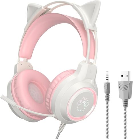 Wired Computer Headphones: noise cancelling cat ear with microphone, wired computer headset for listening music, phone calls, studying, use e in Saudi Arabia