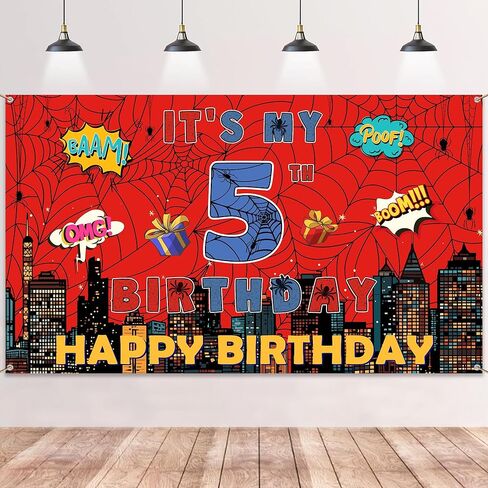 Spider Web 4th Birthday Banner - Red Webs Large Happy Birthday Backdrop Decorations(71×43 Inch), Red Blue Photo Booth Photography Background Supplies for Kids Boys 4 Year Old in Saudi Arabia