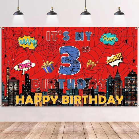 Spider Web 4th Birthday Banner - Red Webs Large Happy Birthday Backdrop Decorations(71×43 Inch), Red Blue Photo Booth Photography Background Supplies for Kids Boys 4 Year Old in Saudi Arabia
