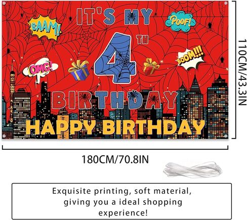Spider Web 4th Birthday Banner - Red Webs Large Happy Birthday Backdrop Decorations(71×43 Inch), Red Blue Photo Booth Photography Background Supplies for Kids Boys 4 Year Old in Saudi Arabia