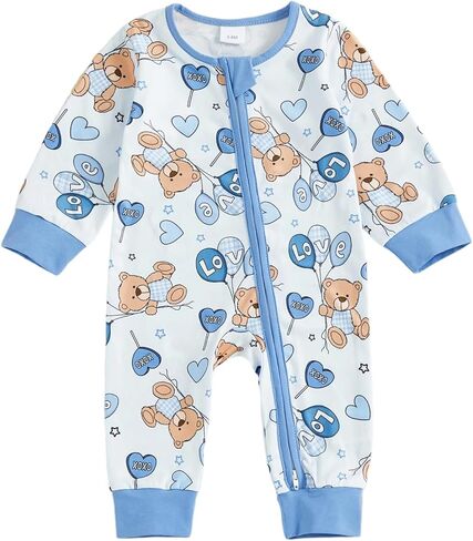 افتتاح واحد عيد الحب الزي بيبي بوي فتاة رومبير بذلة الكرتون سحاب أكمام طويلة نيسيي الوليد النائم Pjs in Kuwait