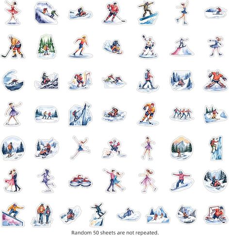 Winter Sports Stickers - 50 Pcs Waterproof Vinyl Decals, Multi-Color Ski & Snowboard Theme, 1.58-3.15 Inch for Water Bottle, Laptop, Helmet, Suitcase, Skateboard in Saudi Arabia