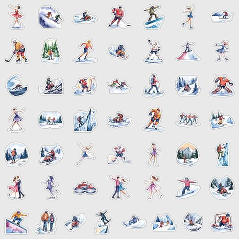 Winter Sports Stickers - 50 Pcs Waterproof Vinyl Decals, Multi-Color Ski & Snowboard Theme, 1.58-3.15 Inch for Water Bottle, Laptop, Helmet, Suitcase, Skateboard in Saudi Arabia