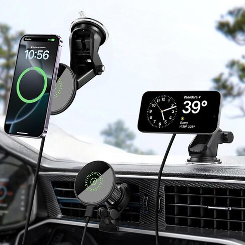 شاحن سيارة لاسلكي سريع 20 واط، حامل هاتف سيارة مغناطيسي سريع الشحن لاسلكي متوافق مع Magsafe لهاتف iPhone 17 16 15 14 13 12 سلسلة، لوحة القيادة / حامل الزجاج الأمامي بفتحة تهوية in Kuwait