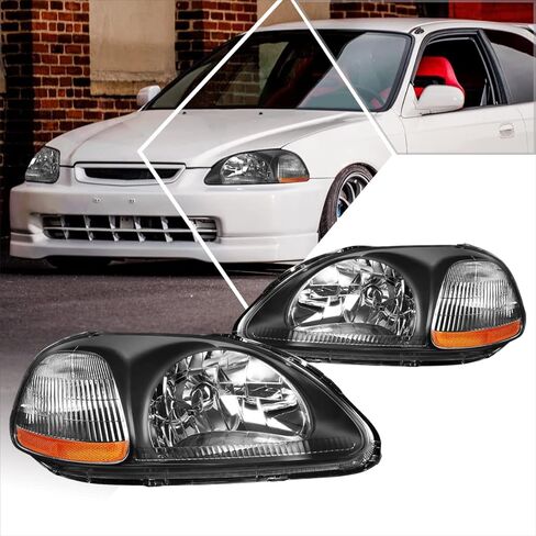 2Pcs Headlights(Headlamps) Assembly Chrome Housing Clear Lens Compatible with Honda Civic EJ/EM/EK 96-98 in Saudi Arabia