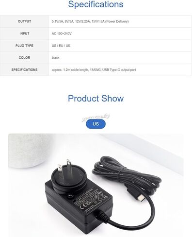 27W USB Type-C PD Power Supply Type B Compatible with Raspberry Pi 5, 1.2m Cable Length @XYGStudy (PSU-27W-USB-C-US-B) in Saudi Arabia