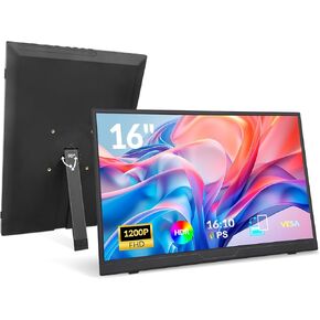 شاشة LR المحمولة، 16 بوصة 1200P FHD 16:10، نسبة تباين 1500:1، شاشة كمبيوتر محمول USB-C HDMI مع حامل دوار، شاشة أفقية/رأسية، شاشة سفر لأجهزة الكمبيوتر المحمول/الكمبيوتر الشخصي/Mac/Windows/PS5، قابلة للتركيب على Vesa in Kuwait