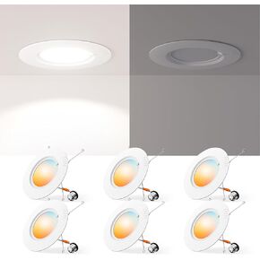 Amico 5/6 بوصة 5CCT LED إضاءة غائرة 20 حزمة، 1050LM مصابيح LED مسطحة رفيعة للغاية، قابلة للتعتيم، تصنيف IC، 12W Eqv 110W، 2700K/3000K/4000K/5000K/6000K قابلة للتحديد، تركيب التحديثية - ETL وFCC in Kuwait