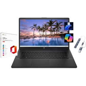 HP 2025 17.3" HD+ Laptop, with Free Lifetime Microsoft Office 2024, Intel Core i5-1334U, 16GB RAM, 256GB SSD, Intel Iris Xe Graphics, Windows 11 Pro, Jet Black, with USB Hub in Kuwait