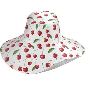 Pfrewn Womens Summer Sun Hat Wide Brim Red Cherry Foldable Outdoor UV Protection Hat for Beach Gardening UPF 50 in Saudi Arabia