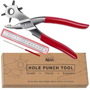 Adorox Heavy Duty Quality & Professional Design Revolving Hole Punch Pliers Kit – with Steel Ruler & File, Puncher with 6 Hole Sizes for Belts, Watch Straps, Saddles, Shoes & DIY Crafts in Saudi Arabia