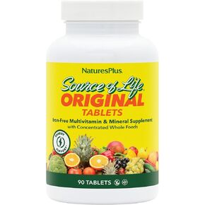 NaturesPlus Source of Life No Iron Tablets - 90 Vegetarian Tablets - Whole Food Multivitamin & Mineral Supplement, Energy & Immunity Booster- Gluten-Free - 30 Servings in Saudi Arabia