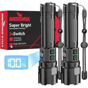 Flashlight 20000 High Lumens Rechargeable - 2 Pack 30W Super Bright LED Flash Light | 24H Long Lasting & 5000ft Beam USB C High Powered Handheld Police Flashlight for Home/Camping/Hiking/Emergency in Saudi Arabia