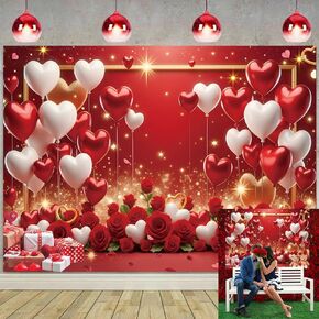Red Valentine's Day Backdrop Hearts Love Balloons Red Rose Floral Bears Glitter Photography Background Wedding Anniversary Valentines Party Decoration Banner Photo Props (7x5FT) in Kuwait
