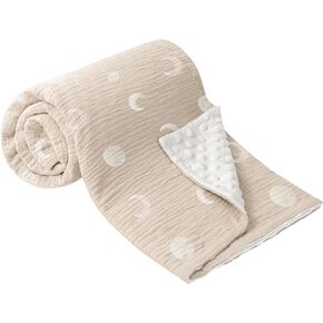 بطانيات Bearmoss للأطفال للجنسين من الأولاد والبنات، بطانيات سرير أطفال ناعمة مع واجهة أمامية من قطن الموسلين وظهر من الصوف المنقط لحديثي الولادة مقاس 30 × 40 بوصة (هلال صحراوي) in Kuwait